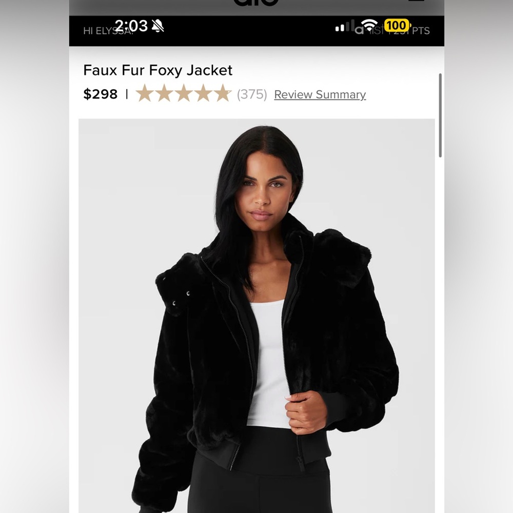ALO foxy fur jacket small in black